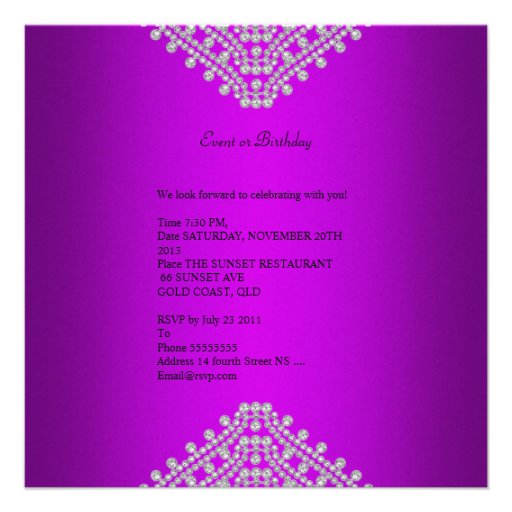Quinceanera Birthday Party Purple Diamonds Personalized Invitation