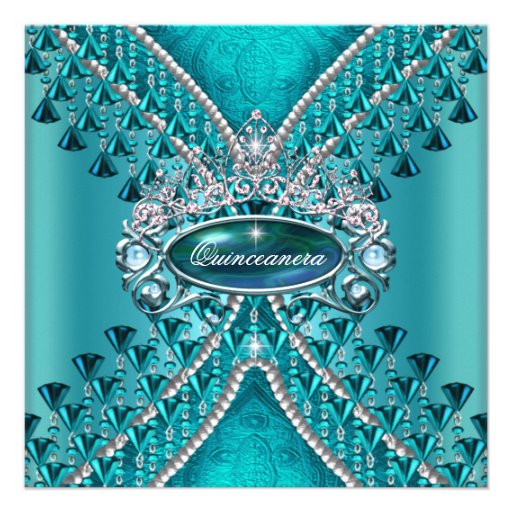 Quinceanera Birthday Party Teal Blue Personalized Invites
