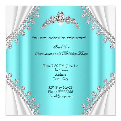 Quinceañera Birthday Princess Teal Diamond Personalized Invitation