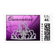 Quinceanera Birthday Princess Tiara purple Stamps