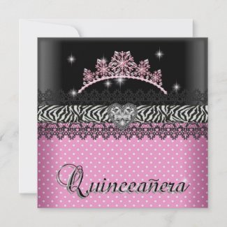 Quinceanera Birthday Zebra Pink Black White zazzle_invitation