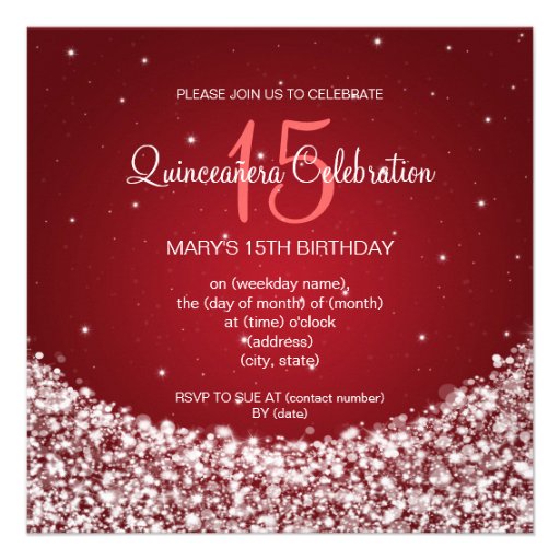 Quinceañera Celebration Party Star Sparkle Red Announcements