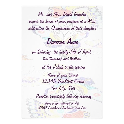 Quinceanera Colorful Butterfly Custom Invites