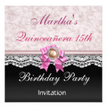Quinceañera Elegant Pink Lace Birthday Party Custom Invitations