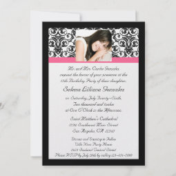 Chingatumadreepndepartedelasdirectioners on Quinceanera Fushcia Damask Pink And Black Invitation