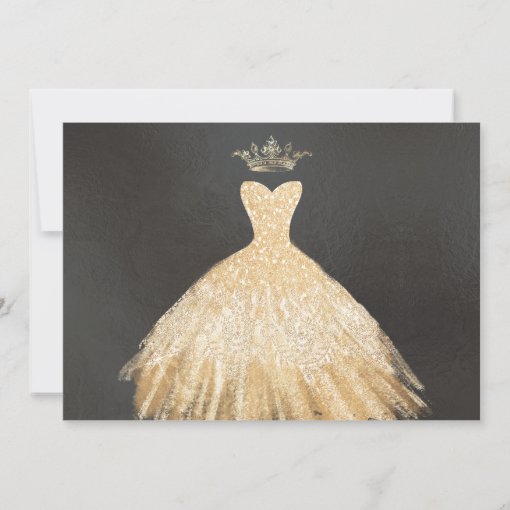 Quinceañera Glitters Gown Faux Gold Invitation Zazzle