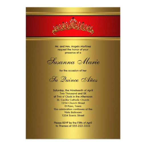 Quinceanera Gold Tiara 15th Birthday Invitation