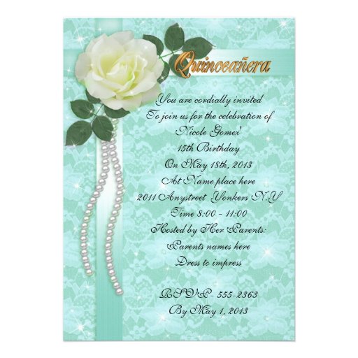 Quinceanera Invitation lace and white rose