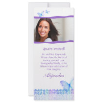 Quinceanera Invitations Butterfly Lace Purple Blue