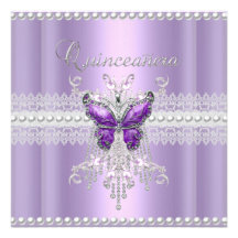 Quinceanera Lilac Pink Pearl Lace Butterfly Personalized Invitation