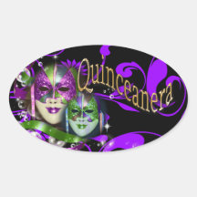 Quinceanera masquerade mask party oval stickers