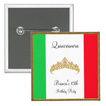 Quinceanera  Mexico Flag button buttons