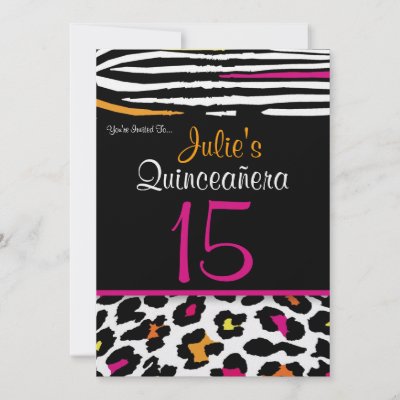 Quincea era Neon Zebra Animal Print Invitation by envibrance