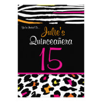 Quinceañera Neon Zebra Animal Print Invitation invitations
