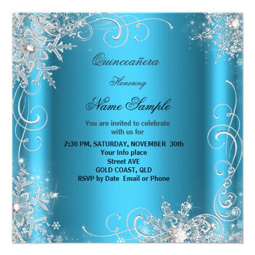 Quinceanera Party Blue Silver Winter Snowflakes Invite
