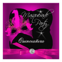 Quinceanera Party Masquerade Pink Black invitations