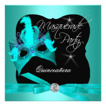 Quinceanera Party Masquerade Teal Black invitations