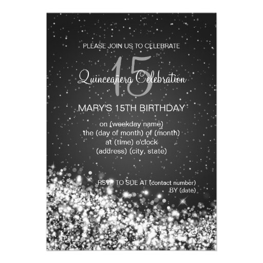 Quinceañera Party Sparkling Wave Black Card