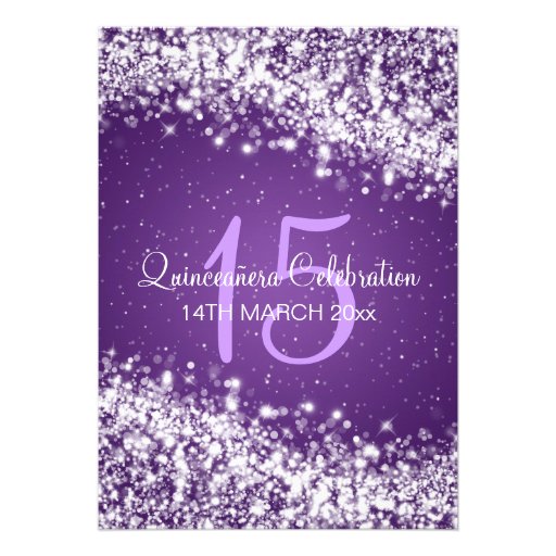 Quinceañera Party Sparkling Wave Purple Custom Invite