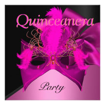Quinceanera Pink Black Gold Mask Masquerade Invitations
