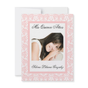 Quinceanera Pink Damask Soft Pink and White invitation