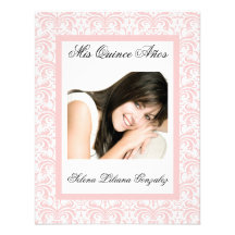 Quinceanera Pink Damask Soft Pink and White Personalized Invitations