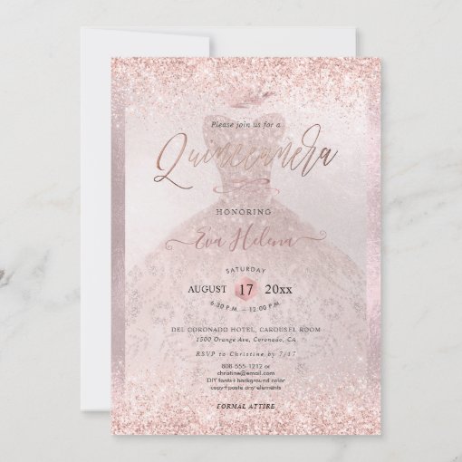 Quincea Era Princess Faux Rose Gold Tiara Gown Invitation Zazzle