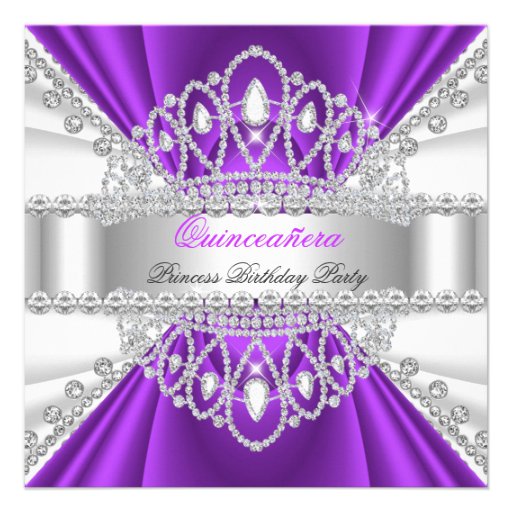 Quinceanera Princess Purple White Diamond Tiara Custom Invitation