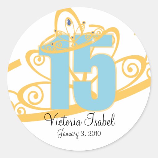 blue quinceañera PRINCESS tiara party favor label Stickers Zazzle