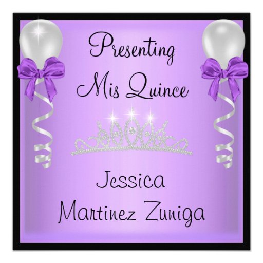 Quinceanera Purple Black Silver Jewel Tiara Personalized Invitation