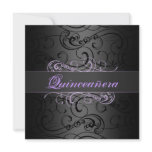 Quinceañera Purple/Black Swirl Birthday Invitation