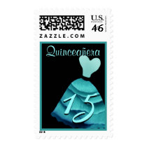 QUINCEANERA - QUINCE Birthday Turquoise Blue Gown Stamps