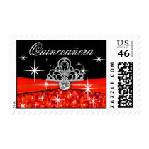 Quinceanera Sparkling Bling Tiara red Postage Stamp