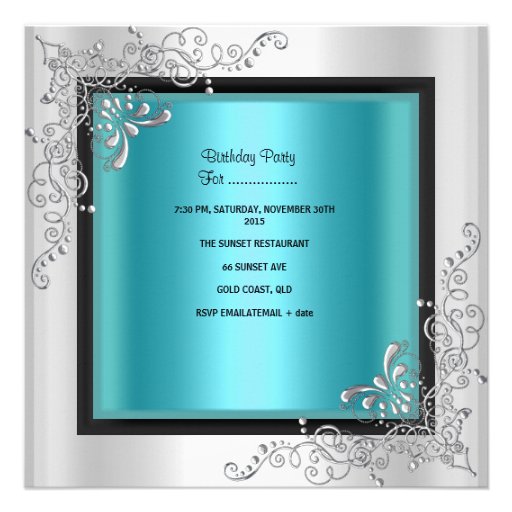 Quinceanera Teal Blue Silver Tiara Eiffel Tower Custom Invites