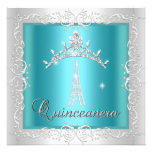 Quinceanera Teal Blue White Tiara Eiffel Tower Custom Invite