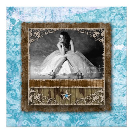 Quinceanera Vintage Photo Card Star Blue (front side)
