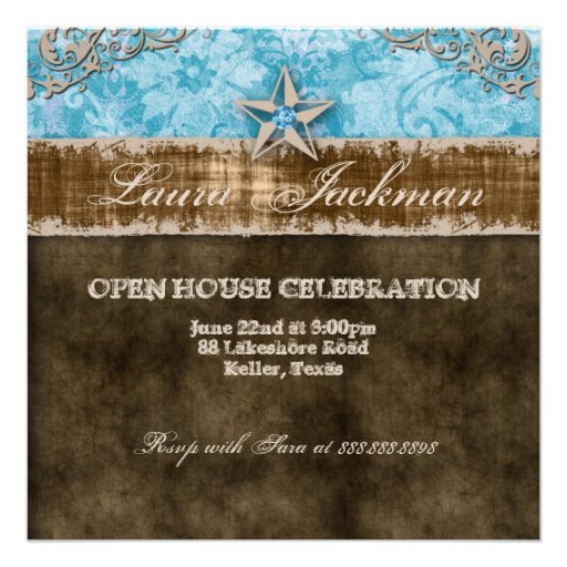 Quinceanera Vintage Photo Card Star Blue Personalized Announcements