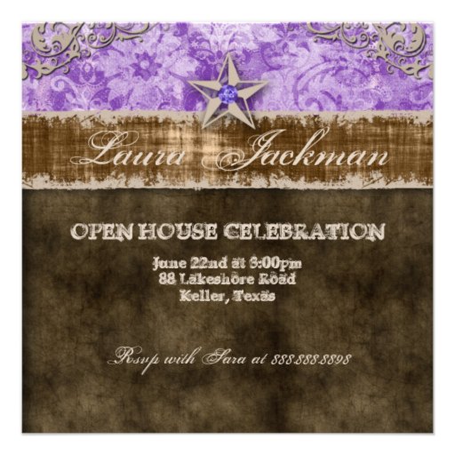 Quinceanera Vintage Photo Card Star Purple Personalized Announcement