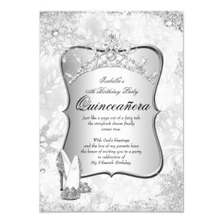 Quinceanera Winter Wonderland Silver Snowflake 2 5x7 Paper Invitation Card