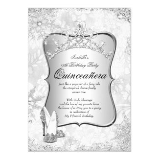 Quinceanera Winter Wonderland Silver Snowflake 2 5x7 Paper Invitation Card