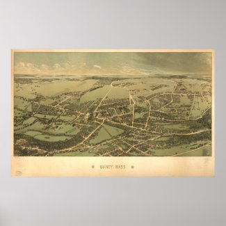 Quincy Massachusetts 1877 Antique Panoramic Map print