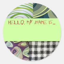 Quirky "Hello, my name is..." button Sticker