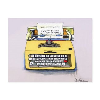 Quirky Yellow Typewriter postcard