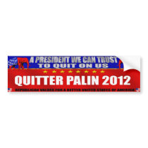 Quitter Palin 2012 gear - Anti Palin gear bumper stickers