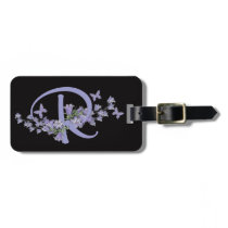 R - Blue Bells Butterfly Monogram Black Background Bag Tags