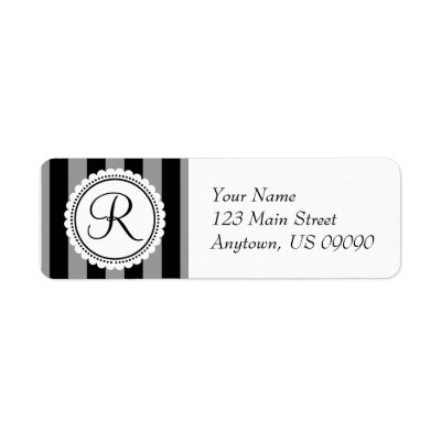 R Candy Striper Monogram Address Labels (Black)