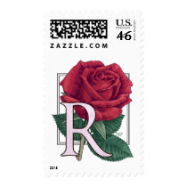 R for Rose Flower Monogram postage