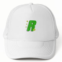 R green monogram hats