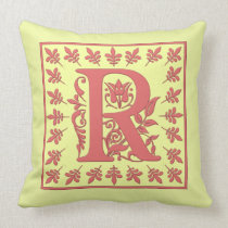 R INITIAL PILLOW - Pink R on YELLOW Background