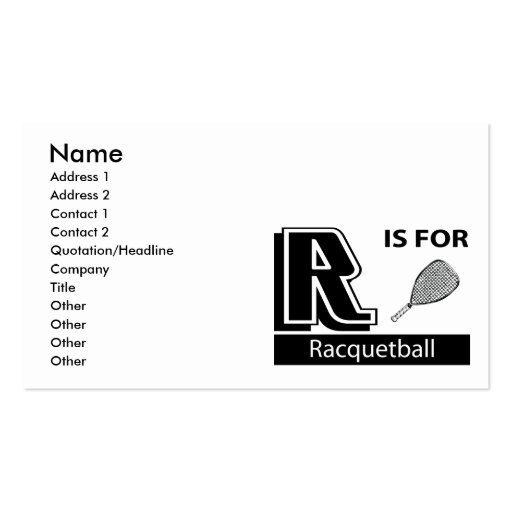 R Is For Racquetball Business Card Templates (front side)